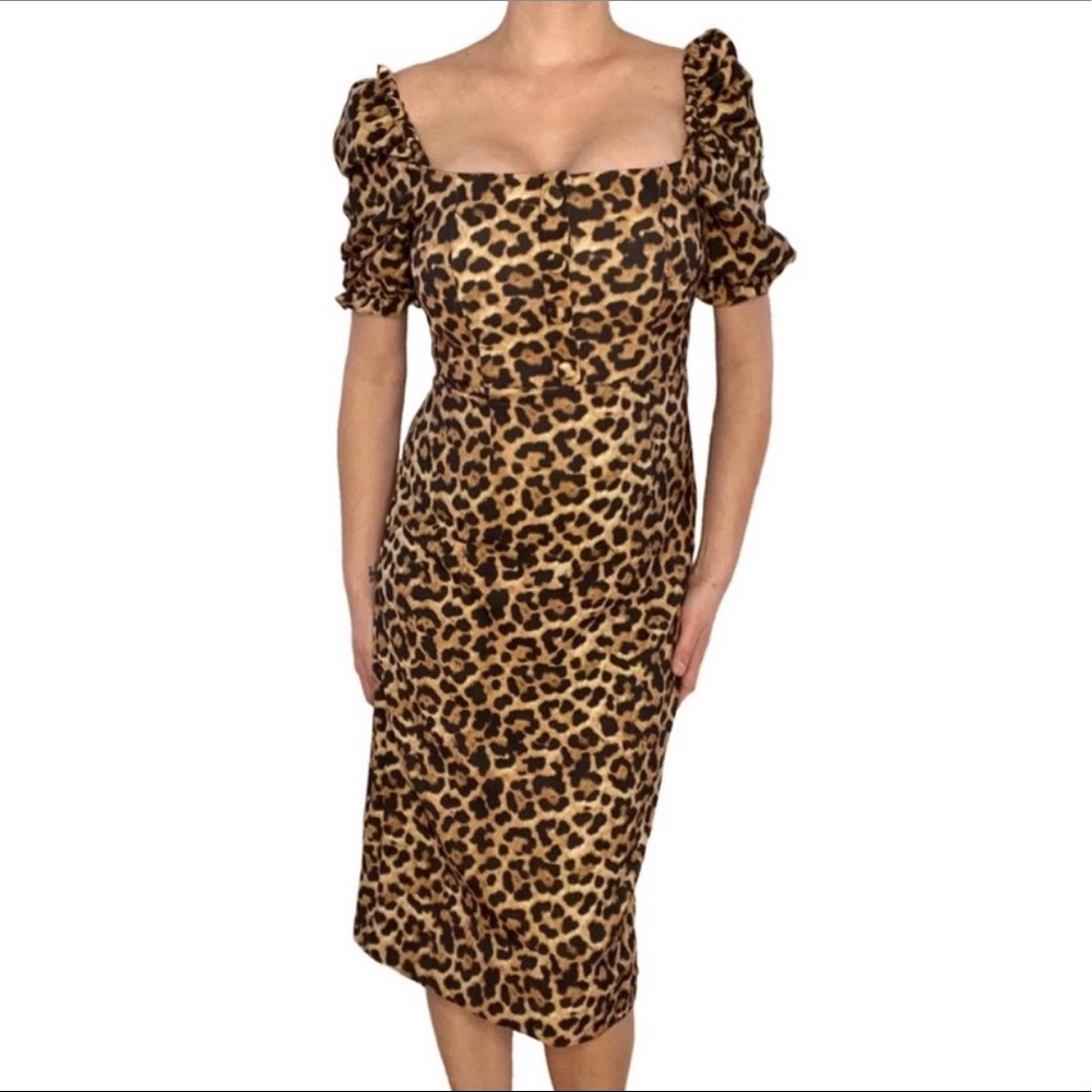 Zara Leopard Print Puff Sleeve Midi Dress 🐆😍